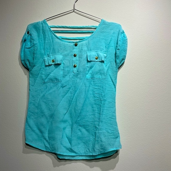 Pearl Size S Lightweight Shirt Blouse Teal Color Back String Design - Picture 2 of 8